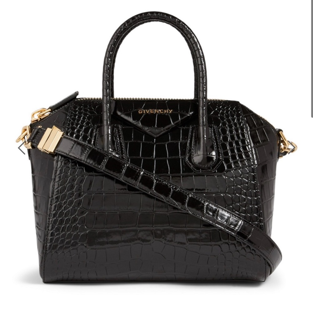 Givenchy Antigona Black Croc-Embossed Leather Bag